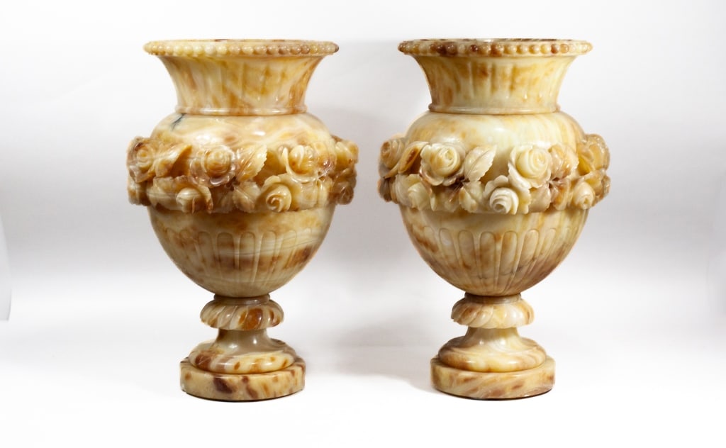 Pair Large Carved Onyx Urns 22" (1 of 8)