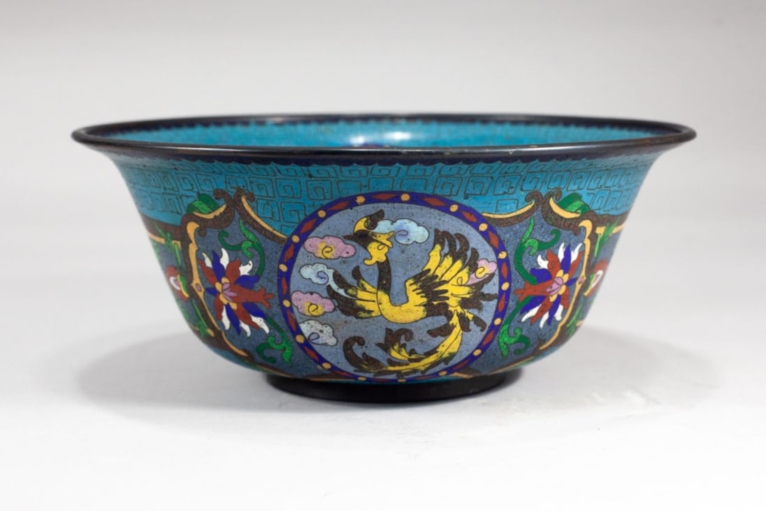 Antique Chinese Cloisonne Phoenix & Dragon Bowl (1 of 6)