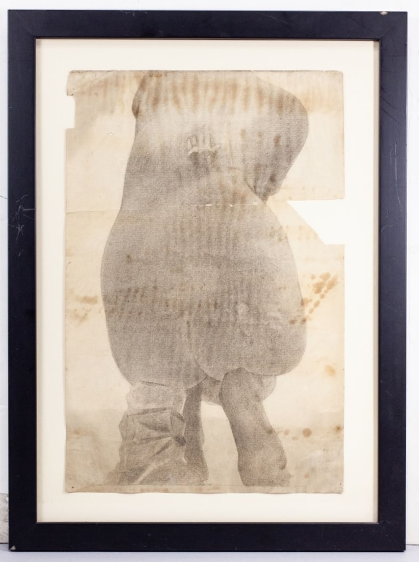 Antique Artist Model Nude Drawing: Antique Artist Model Nude Drawing. Unsigned. Possibly by Sidney Gorham (1870-1947 Kentucky / France) as it accompanied previous lots. Depicts the backside of a nude woman from ground level with peculi
