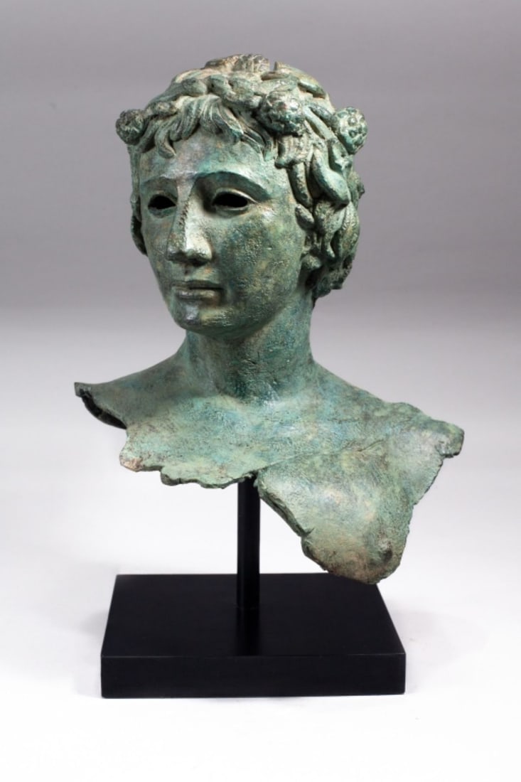 Greco Roman Style Bronze "Harvest" Bust of Man (1 of 8)