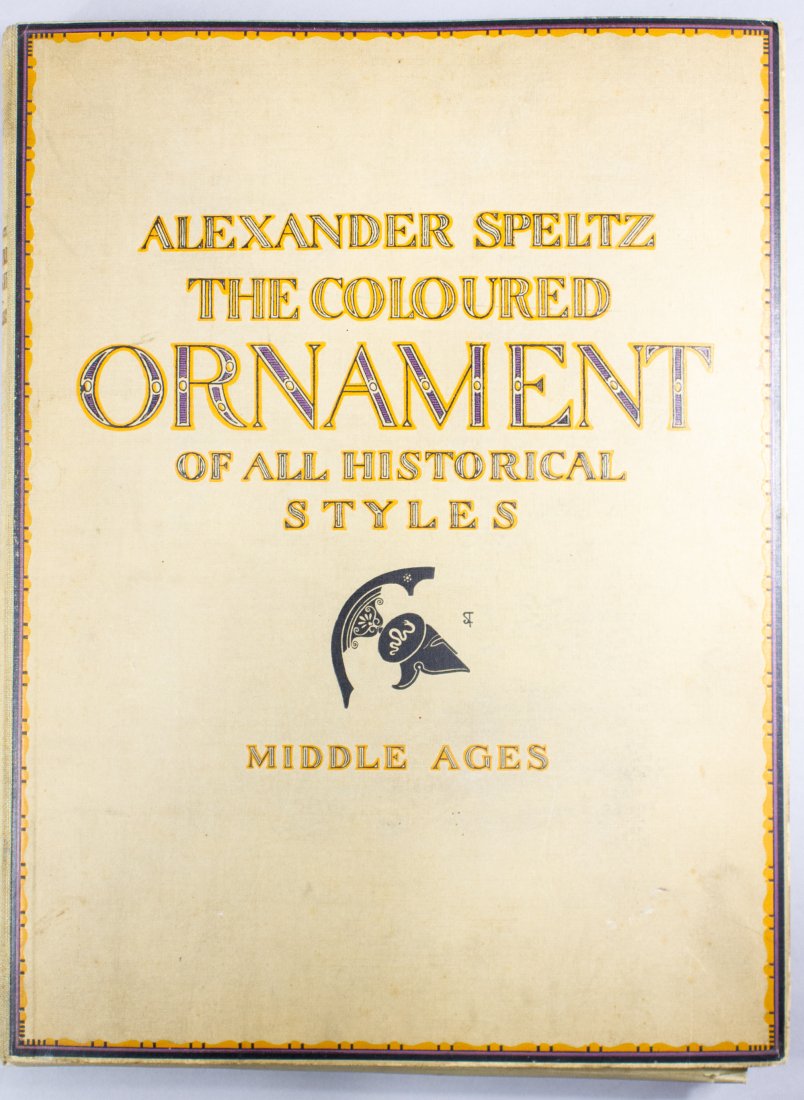 Alexander Speltz / Coloured Ornament Folio Plates: "The Coloured Ornament of all Historical Styles / Middle Ages" by Alexander Speltz, 1914. Includes: complete collection of 61 tipped color lithograph prints on backing cards (all good condition), inde