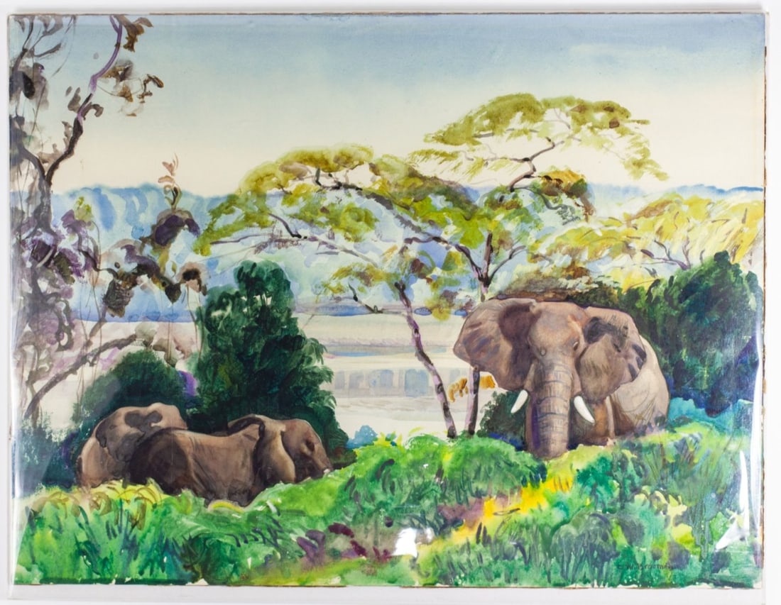 Carl Broemel WPA art.(US 1891-1984)Elephants W/C (1 of 6)