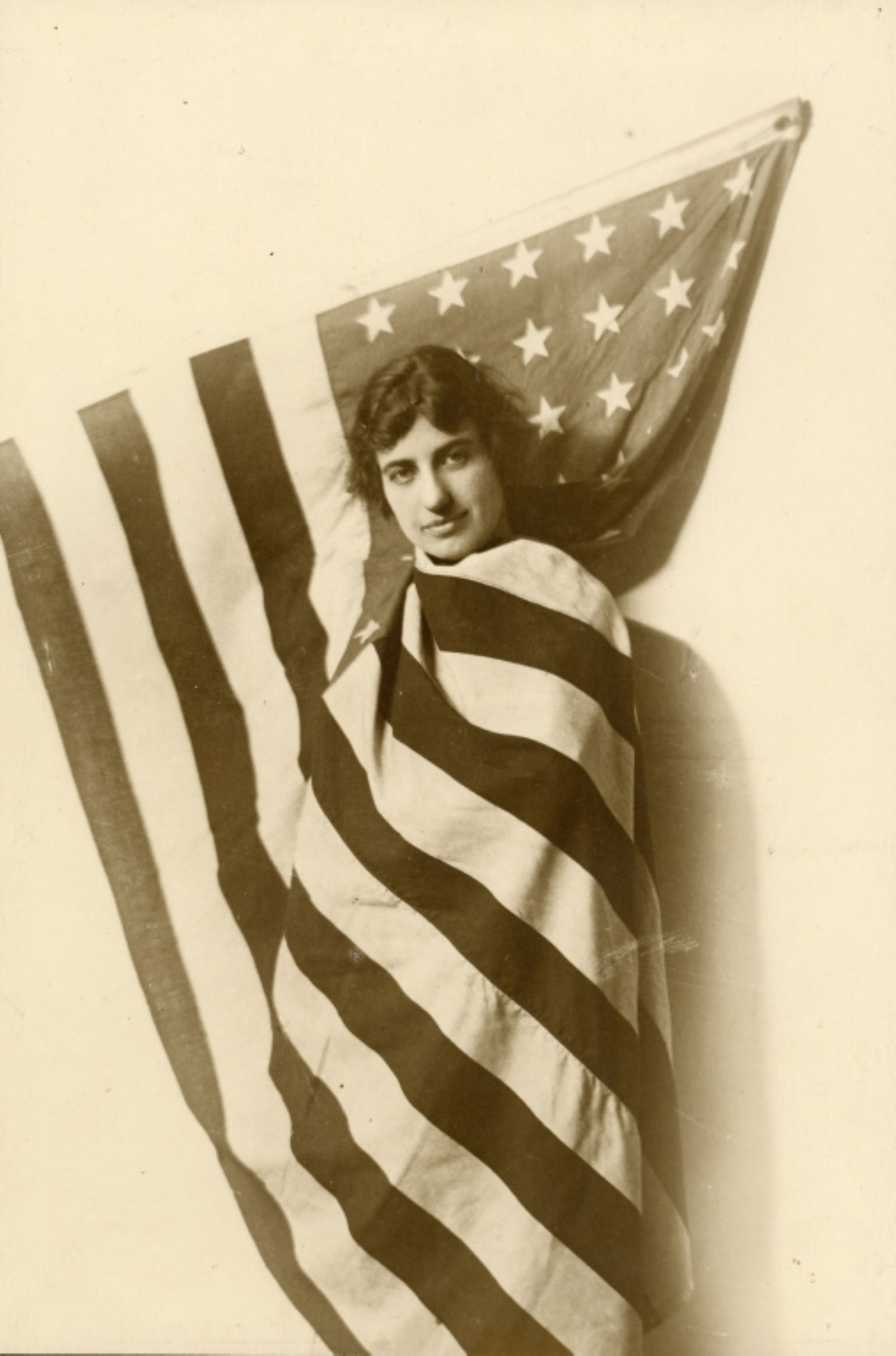Antique Albumen Print of Woman Wrapped in US Flag (1 of 2)