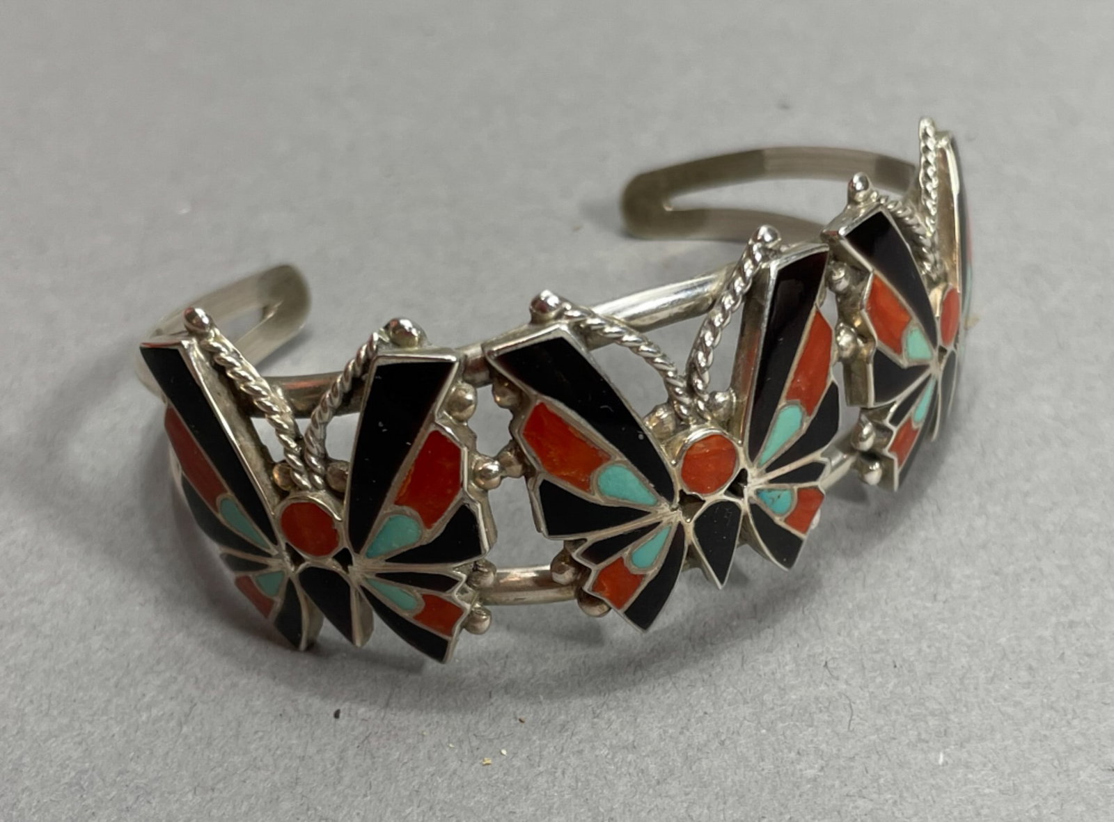 Reyes Neha Zuni Inlaid Silver Butterfly Bracelet (1 of 4)