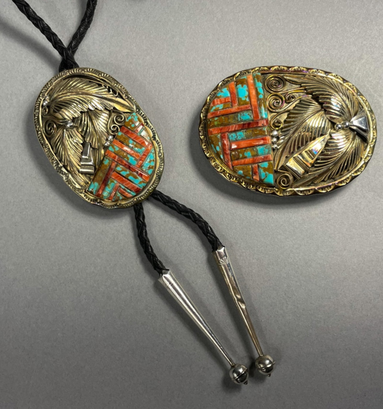 Vintage Navajo Silver Cornrow Buckle & Bolo Set (1 of 8)