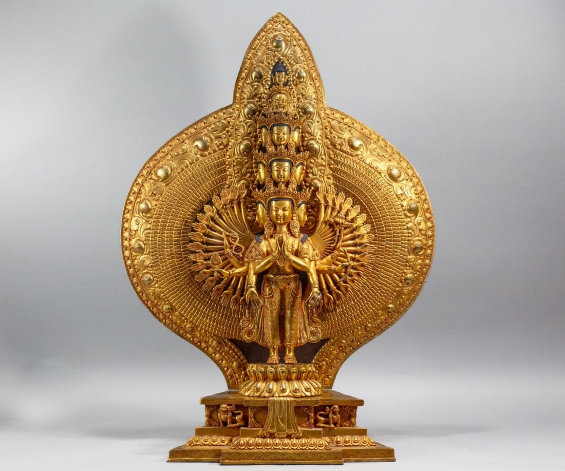 1000 Armed Avalokiteshvara Gilt Bronze Statue 32" (1 of 11)