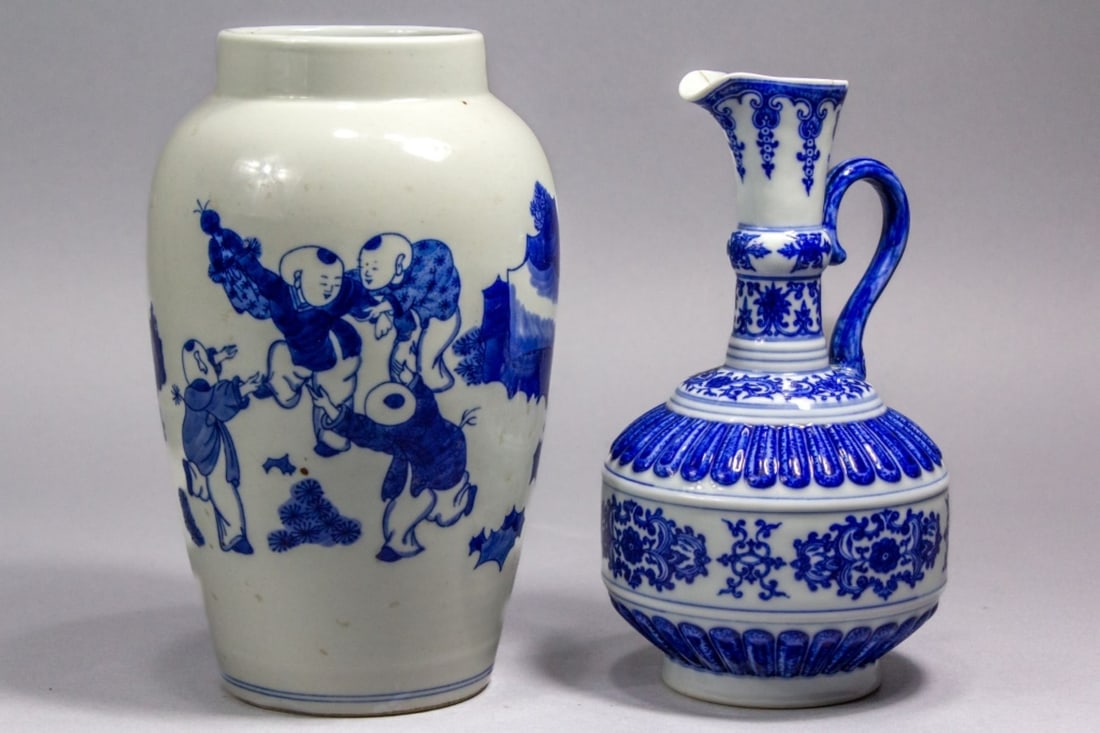 Chinese Blue & White Porcelain Boy Vase & Ewer (1 of 8)