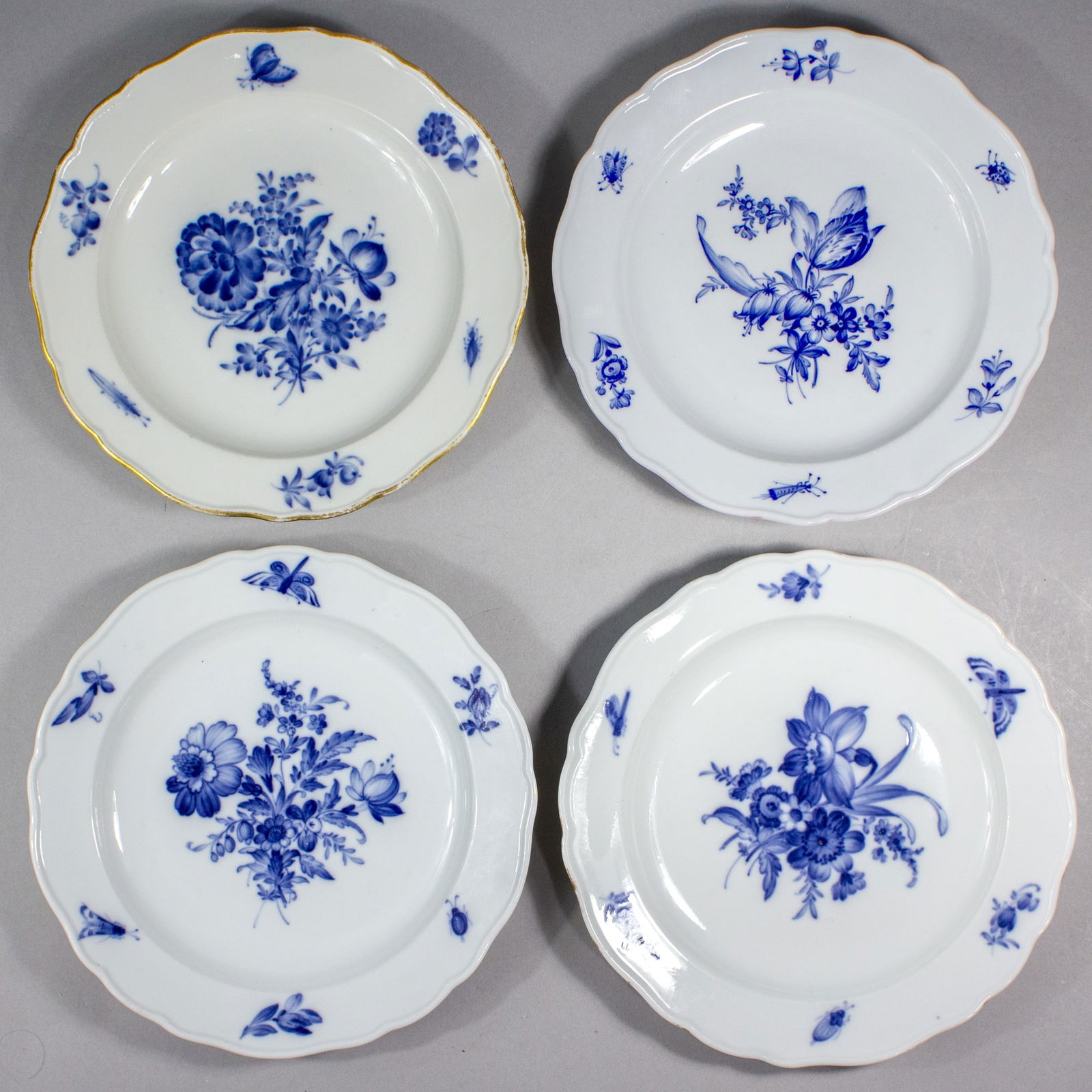 4  Meissen Blue Spring Flower Insect Plates 8.25" (1 of 6)