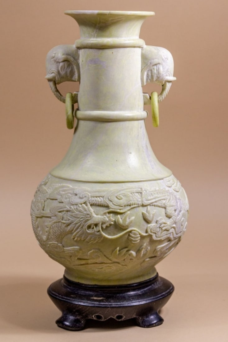 Chinese Archaic Style Carved Green Stone Vase (1 of 10)