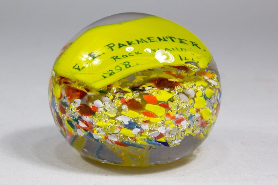 Antique Name Plaque Art Glass Paperweight 1898 (1 of 6)