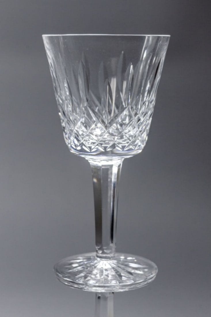 Waterford LISMORE Claret Wine Glasses: Set 12 "Lismore" pattern claret wine glasses. 11 with Waterford Gothic script marks and 1 with seahorse mark. All good condition. 5 7/8".