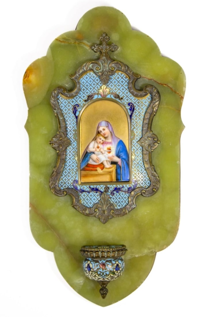 Antique French Champleve Enamel Holy Water Font (1 of 6)