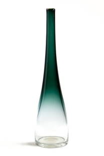 Bengt Orup for Johansfors Sweden Glass Vase: Hand etched Johansfors Orup mark to bottom. Some light surface scuff scratches. 13.75" H.