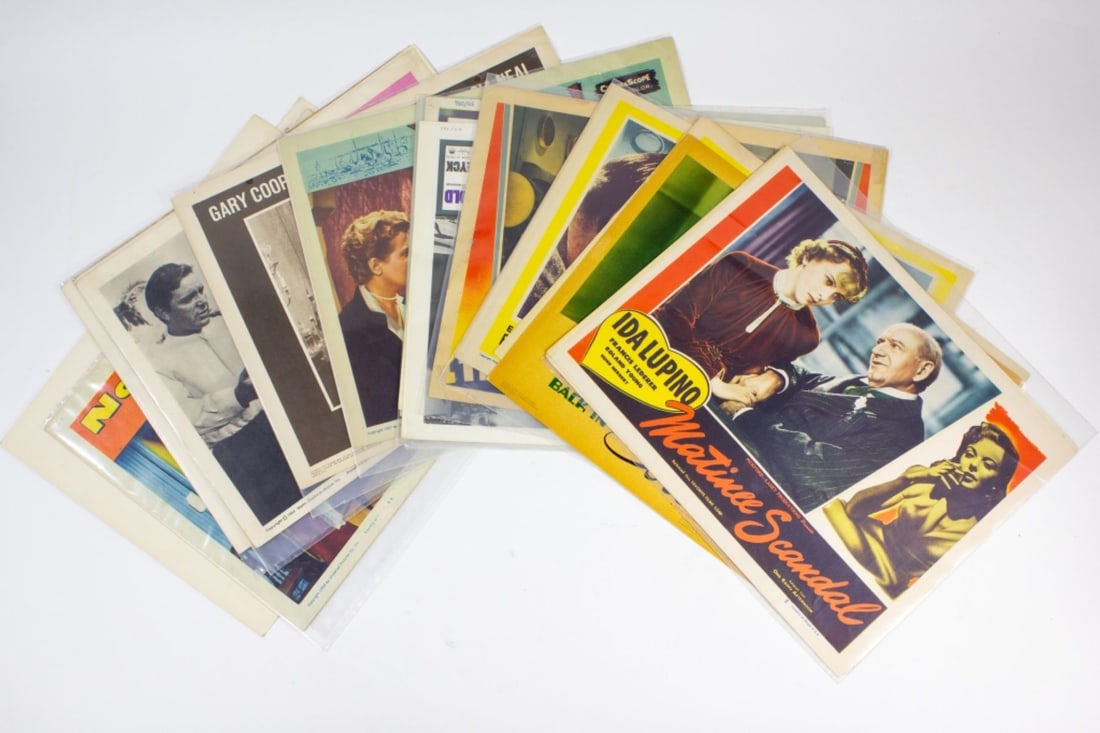26 Vintage Film Noir Lobby Cards: 26 lobby cards from films of the 1940's and 1950's, including many crime dramas and film noir. Stars include Henry Fonda, Ingrid Bergman, Edward G. Robinson, William Powell, Ida Lupino. 14" x 11.15" E