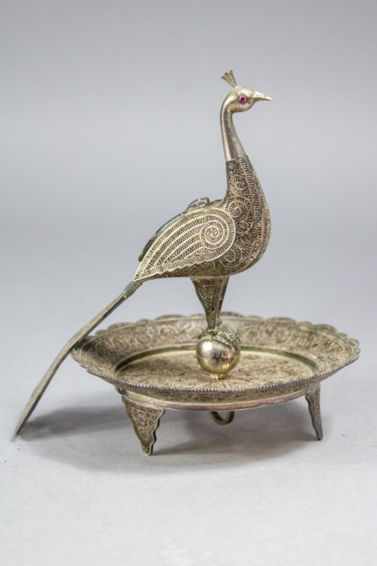 Vintage Indo-Persian Silver Filigree Peacock Dish (1 of 7)