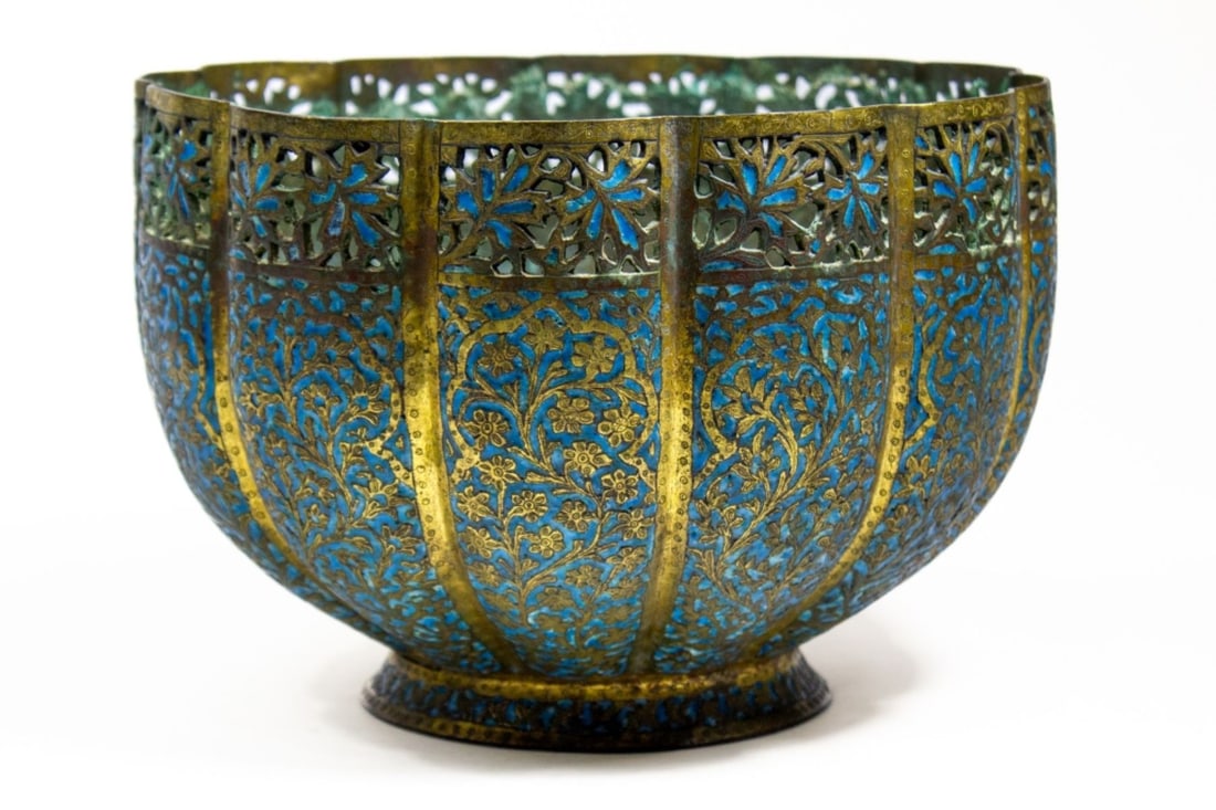 Antique Indian Kashmir Gilt Copper Enameled Bowl (1 of 7)