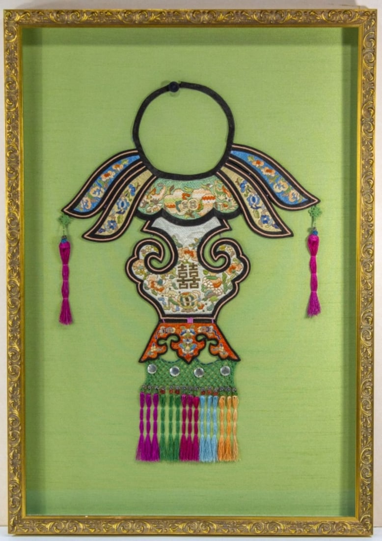 Vintage Chinese Brocade Silk Pendant Collar Framed (1 of 4)