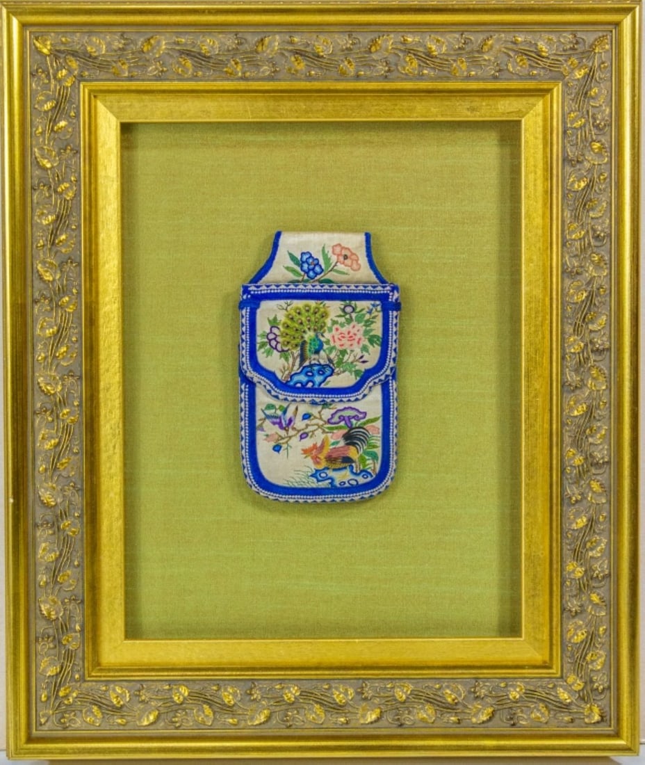 Vintage Chinese Embroidered Silk Coin Purse Framed (1 of 5)