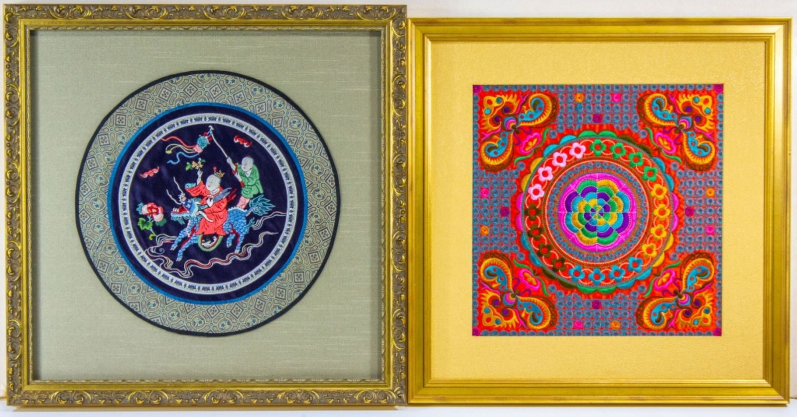 Two Chinese Embroidered Silk Framed Panels (1 of 6)