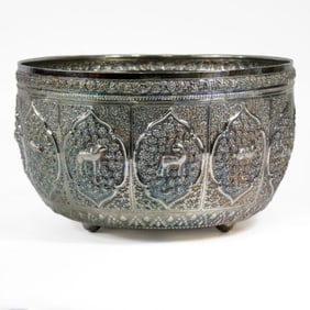 Large Thai Sterling Silver Zodiac Offering Bowl