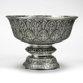 Antique 19th Century Thai Silver Pedestal Bowl
