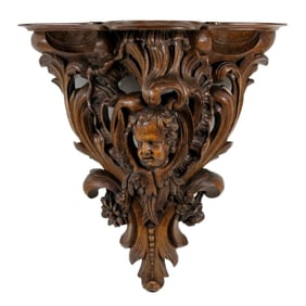 Antique French Cherub Carved Oak Wall Bracket