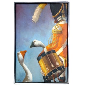 Fausto de Lima " Drummer with Geese" Oil on Canvas