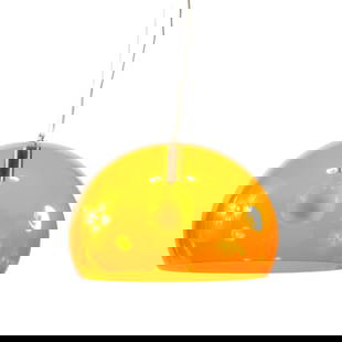 Kartell FL/Y Pendant Lamp by Ferruccio Laviani: Kartell mid century modern translucent orange space age bubble pendant lamp designed by Ferruccio Laviani. Very good condition, no cracks or breaks, a few light scratches, untested. Measures approxima