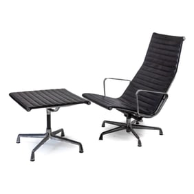 Eames Aluminium Group Leather Lounge Chair Ottoman