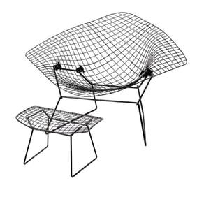 Vintage Bertoia Diamond Chair & Ottoman, ca. 1970