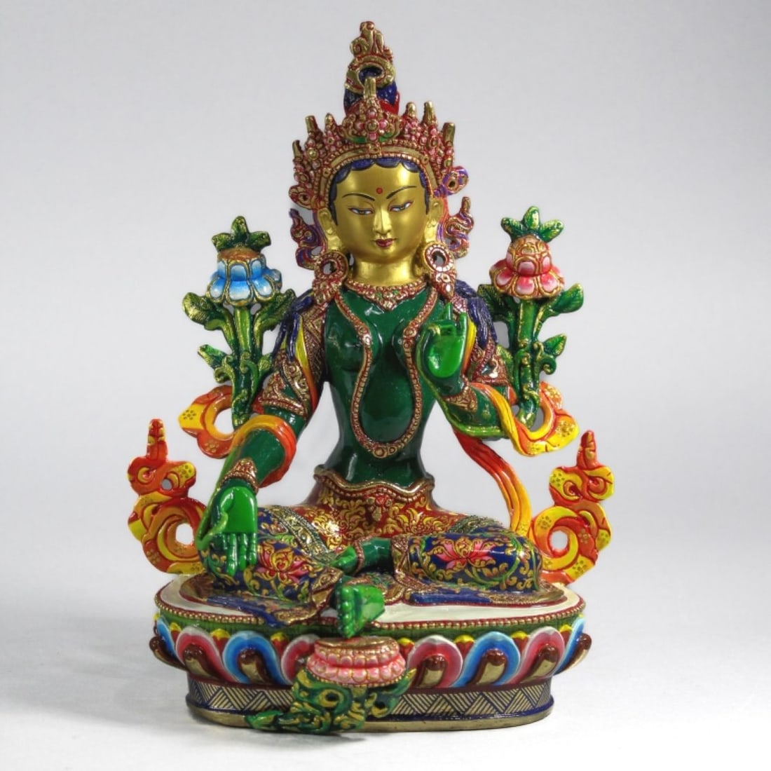 Nepalese Painted Bronze Green Tara Statue (1 of 6)