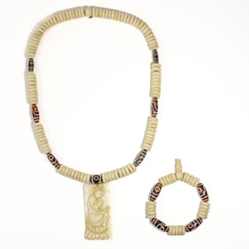 Tibetan Dzi Bead & Bone Bracelet & Necklace