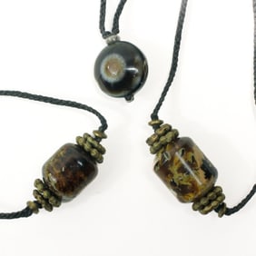 Three Tibetan Agate & Amber Necklaces