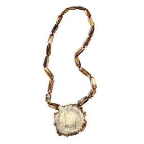 Tibetan Abalone Bead & Antler Pendant Necklace