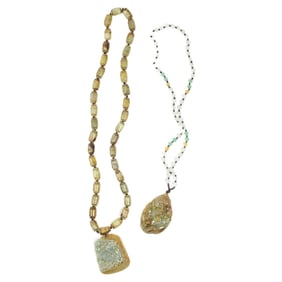 Two Chinese Jade/Hardstone Beaded Necklaces