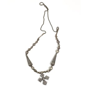 Yemenite Silver Cross Beaded Necklace