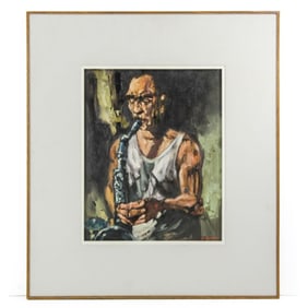 Glauco Chavez  "Saxophonist" Oil on Canvas, 1979