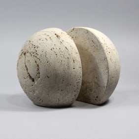 Italian Travertine Half Orb Bookends, circa 1970's