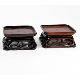 Two Chinese Carved Hardwood Square Stands
