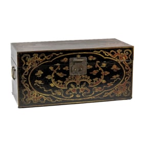 Antique Chinese Lacquered Wood Storage Chest