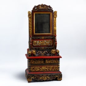 Straits Chinese Red & Gold Wedding Mirror Cabinet