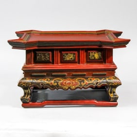 Straits Chinese Red & Gold Carved Wood Stand