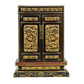 Straits Chinese Red & Gold Carved Shrine Cabinet