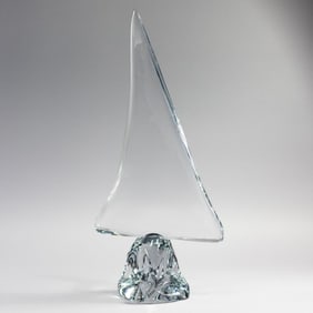 Large Daum France Crystal Sailboat Statue