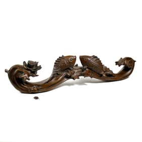 Chinese Carved Hardwood Carp Ruyi Scepter