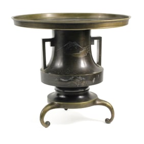 Japanese Meiji Bronze Usubata Ikebana Flower Vase