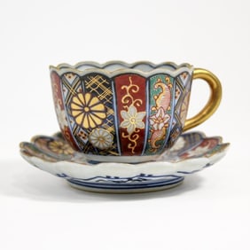 Antique Japanese Arita Porcelain Teacup & Saucer