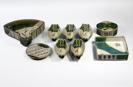 Collection Vintage Japanese Oribe Ware Pottery