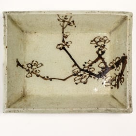 Japanese Ogata Kenzan Style Square Ceramic Dish