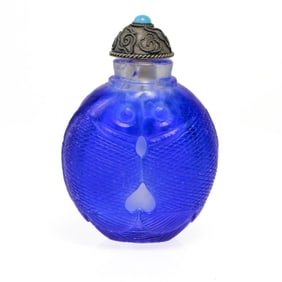 Chinese Blue Peking Glass Double Fish Snuff Bottle